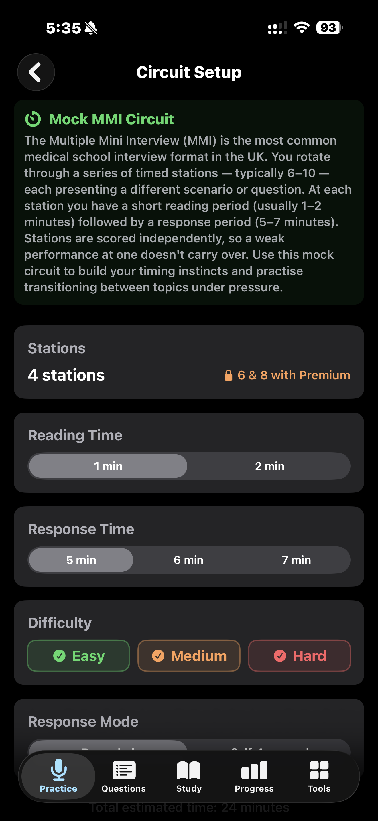 Mock MMI Circuit journey screen