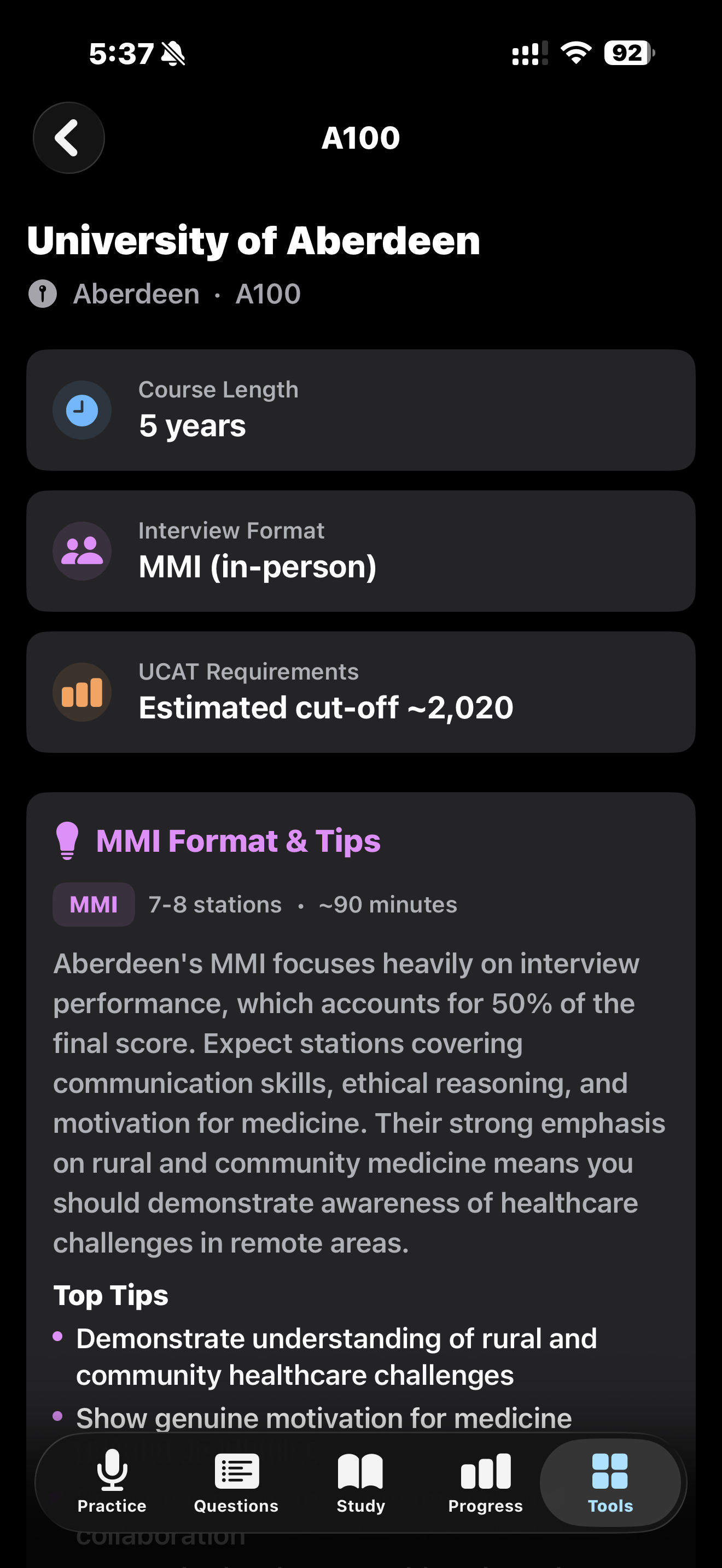 University Research journey screen